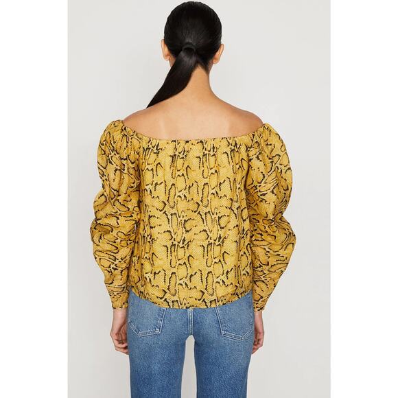 FRAME Off-The-Shoulder Billow Sleeve Top Python Pattern Size Medium - Picture 3 of 10